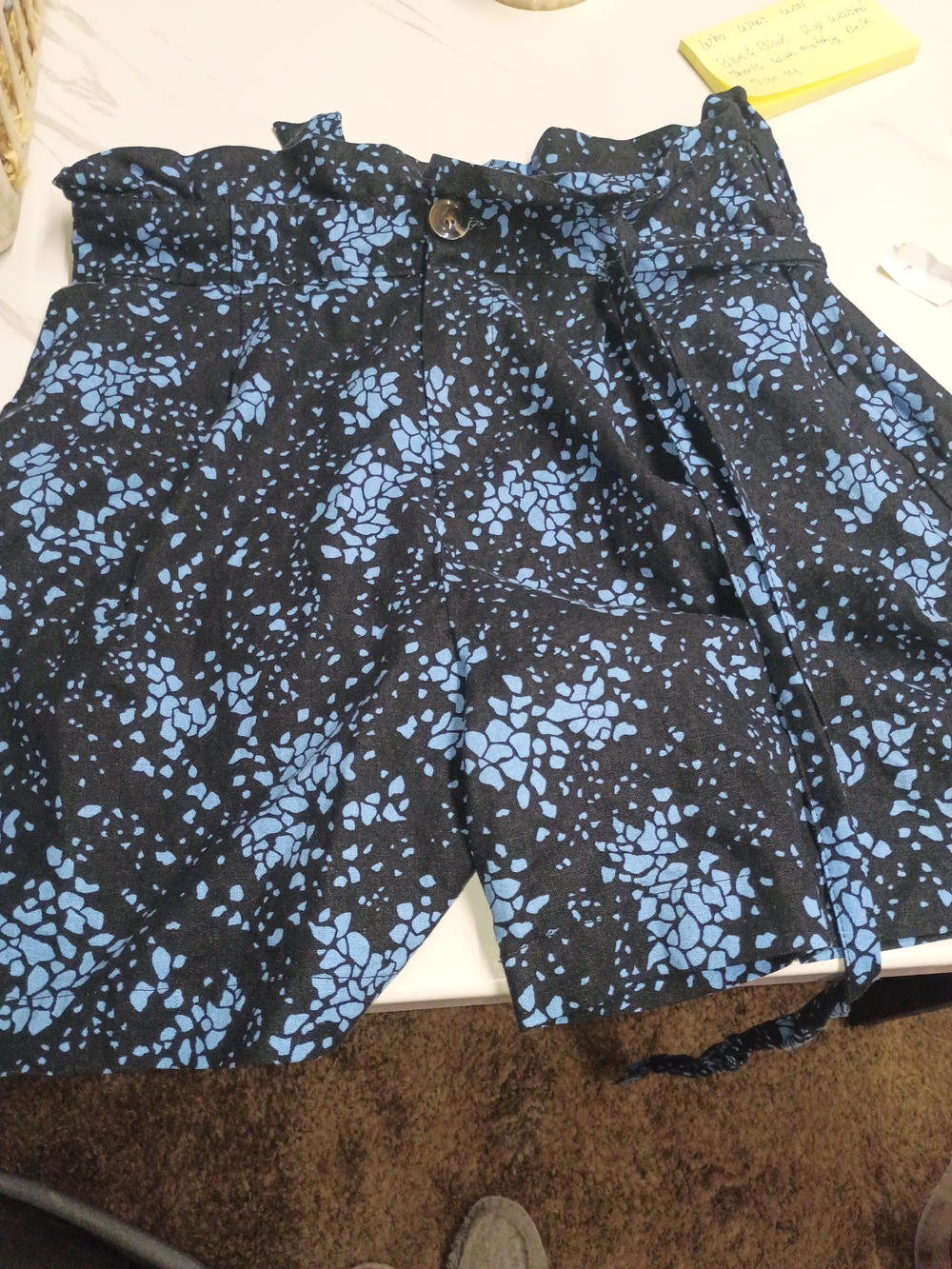 Black Shorts with Blue Abstract Floral Print